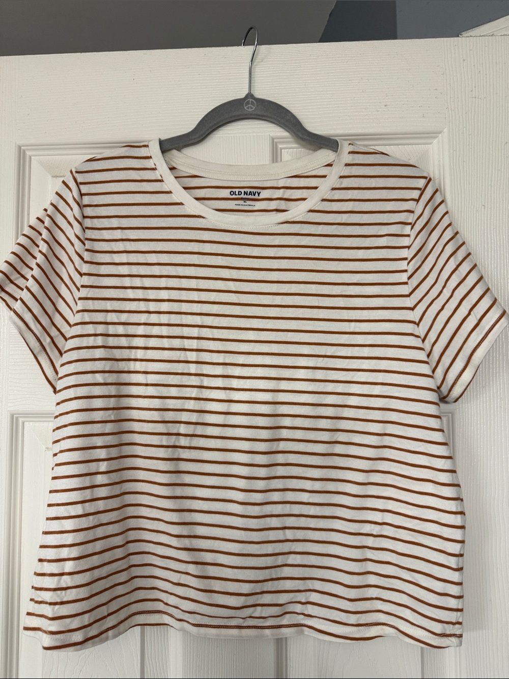 Old Navy White and Brown Striped Short Sleeve Tee